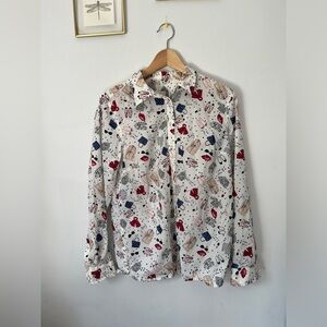 Talbots Women's Paris Print Button Down Shirt Size Medium